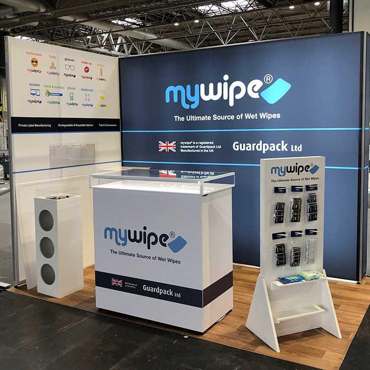 Modular Exhibition Stand with Display Counter | Pharmacy Show 2019 | My Wipe | Motive Exhibitions