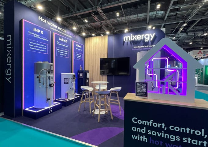 Custom sustainable trade show stand for Mixergy at Elemental